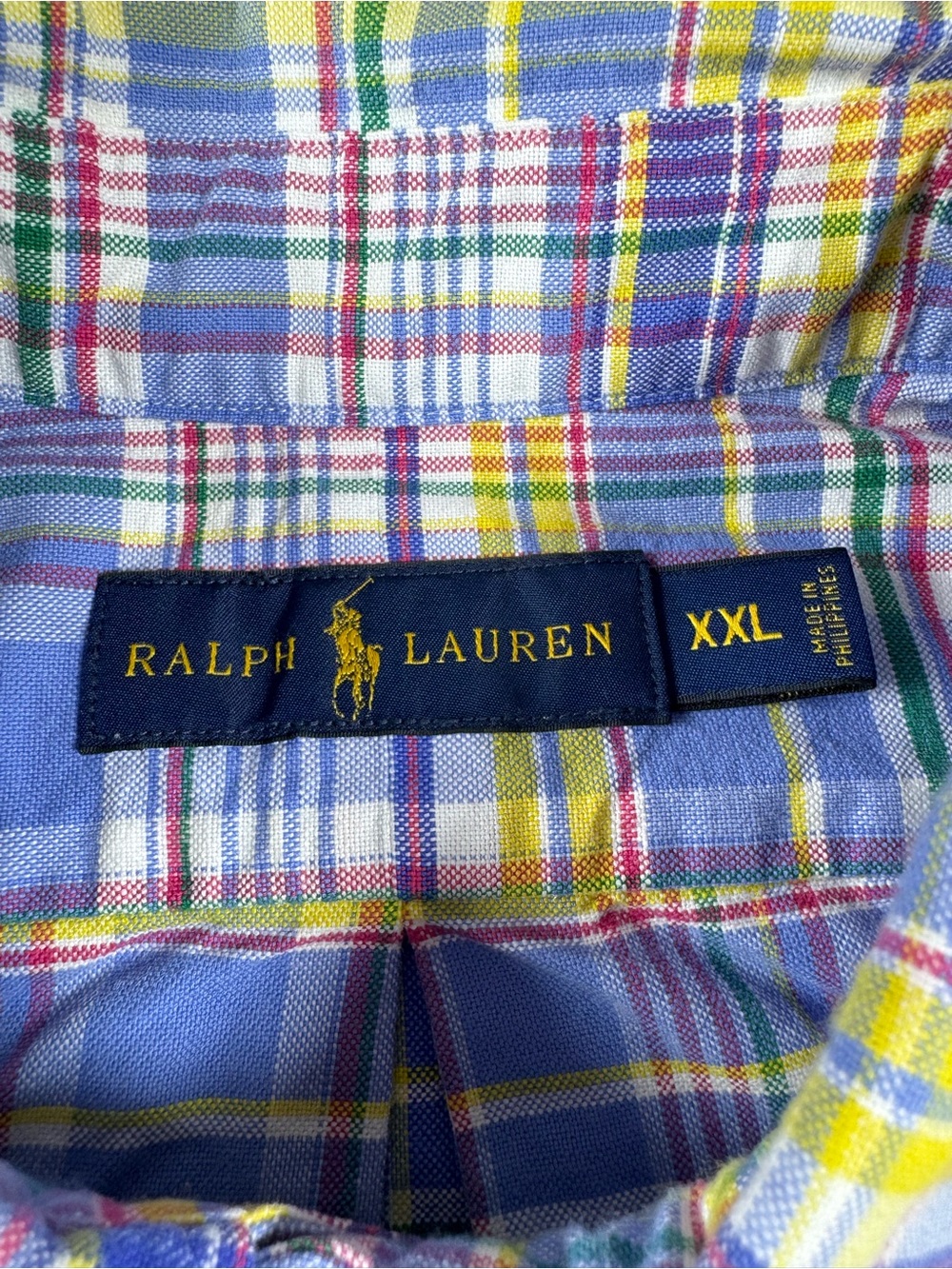 Ralph Lauren Blue Madras Plaid Button Down Shirt Men’s XXL Cotton - Picture 6 of 11